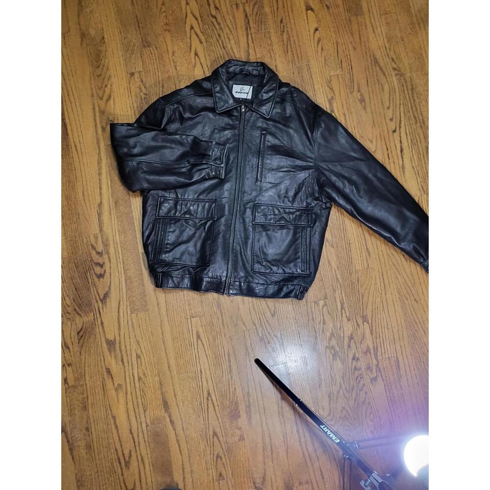 Vintage Boeing Leather Jacket Men’s XL Black Bomber Flight Aviator Coat